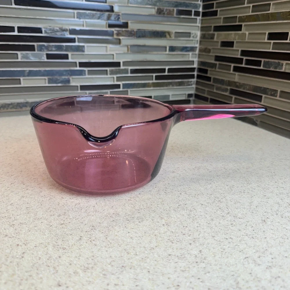 VTG Visions Corning USA Cranberry Glass Saucepan 1L Pour Spout Pot Purple NO LID